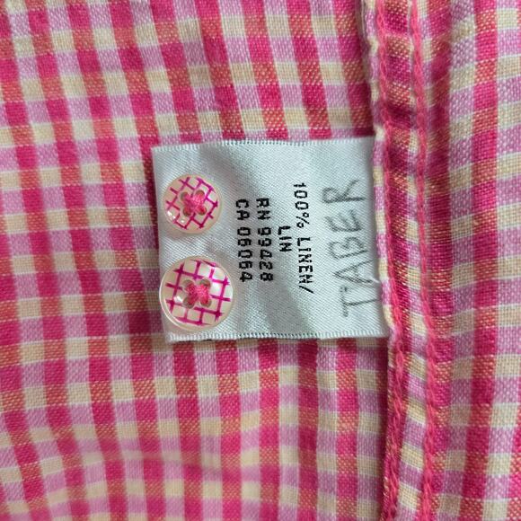 BUGATCHI Uomo Linen Shirt Men L Gingham Check Contrast Flip Cuffs Long Sleeve - Picture 12 of 12